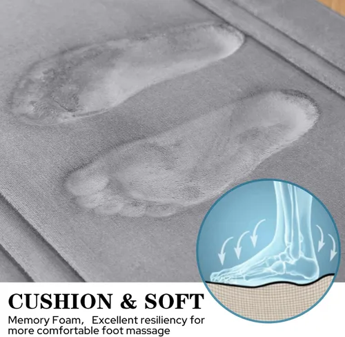 Vista 9 de BYSURE Tapete de baño de espuma viscoelástica gris, antideslizante, extra suave, absorbente, lavable a máquina, juego de alfombras de baño de 3