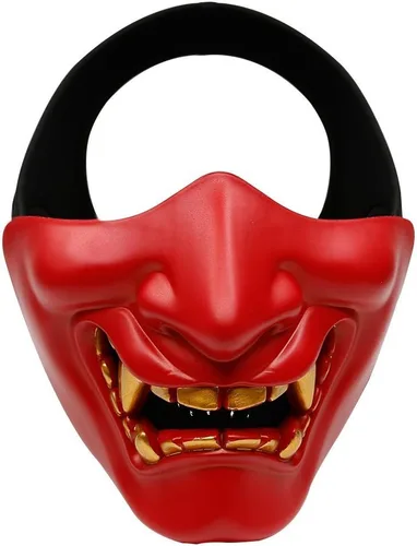 Vista 11 de Disfraz de Halloween Cosplay BB Gun Evil Demon Monster Kabuki Samurai Hannya Oni Half Cover Airsoft y máscara de utilería