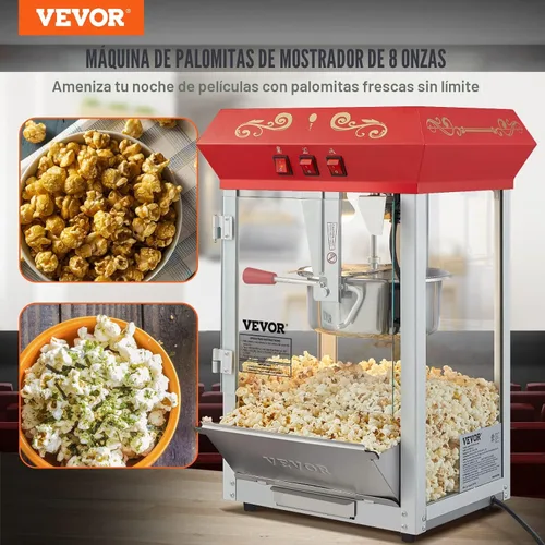 Vista 2 de VEVOR - Máquina comercial para hacer palomitas, hervidor de 8 oz, máquina de palomitas de 850 W para 48 tazas por tanda, máquina de palomitas