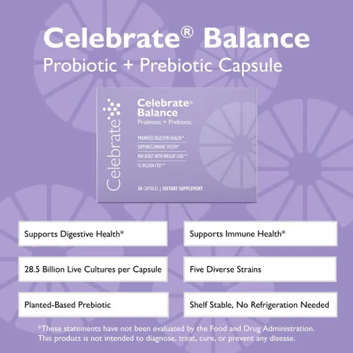Vista 4 de Celebrate Vitamins Balance Probiotic + Prebiotic - Suplemento diario post cirugía bariátrica para mujeres y hombres, 28.5 mil millones de UFC, apoya
