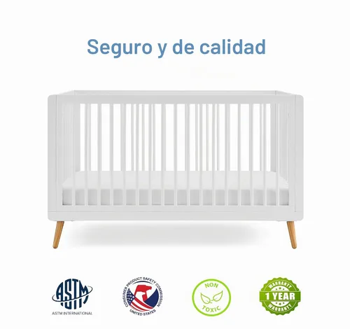 Vista 6 de Tatum 3-en-1 Convertible de madera cuna de bebé - Blanco