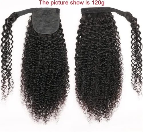 Vista 5 de Extensiones de cabello rizado con cola de caballo de 12 a 26 pulgadas, extensiones de cabello real con cola de caballo rizada, para mujeres negras