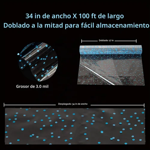 Vista 2 de CMFYHM Rollo de celofán transparente (34 pulgadas x 100 pies) de celofán de lunares azules, rollo de celofán transparente para golosinas, regalos