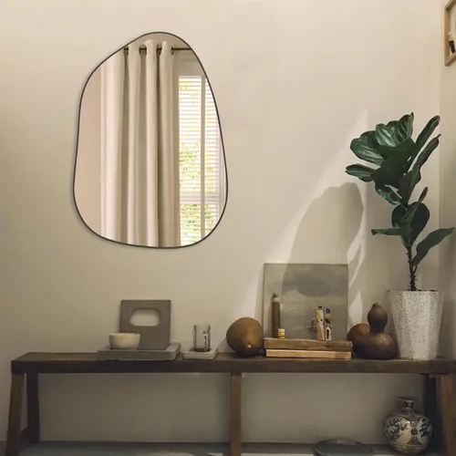 Vista 7 de PERFNIQUE Espejo de pared irregular asimétrico, espejo negro de 27 x 19 pulgadas, espejo negro para baño, dormitorio, sala de estar, entrada
