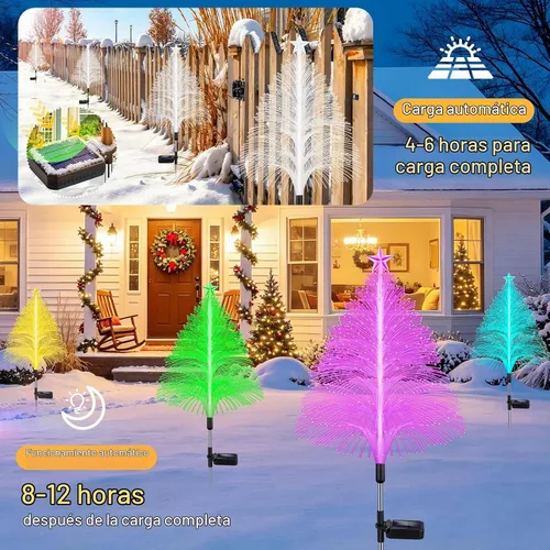 Vista 4 de ostritec Luces solares de Navidad para exteriores, paquete de 4 luces de fibra óptica para árbol de Navidad, luces solares impermeables de 5 capas
