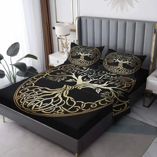 Vista 9 de Juego de sábanas de tamaño individual con diseño de árbol de la vida, sábanas de microfibra suave y bolsillo profundo, sábanas y fundas de almohada