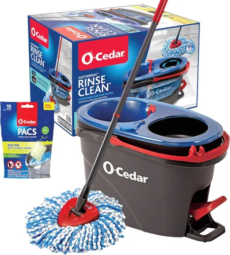 Vista 6 de O-Cedar Sistema de limpieza de suelos con cubo y fregona giratoria de microfibra RinseClean y 4 recambios adicionales de cabezal de mopa