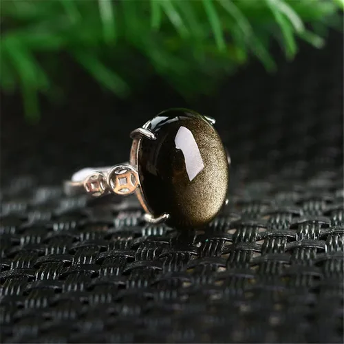 Vista 2 de Anillo de obsidiana de oro natural joyería para mujer hombres sanación cristal cuarzo piedra 0630x0472in cuentas piedras preciosas ajustable anillo