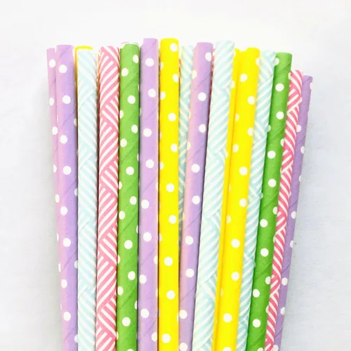 Vista 32 de 100 pajitas de papel mixtas para fiestas, color negro, rosa claro, azul, rojo, dorado, con lunares, burbujas, para cumpleaños, baby shower, boda