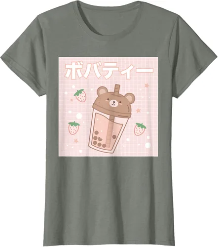 Vista 16 de Camiseta estética Kawaii con diseño de oso lindo y té con leche burbuja, talla S Blanco