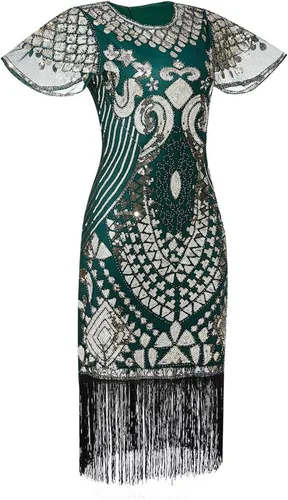 Vista 2 de JMDREAM Vestido de Gatsby de los años 20 inspirado en Gatsby de los años 20 vestido largo con flecos vestido de lentejuelas de los años 20