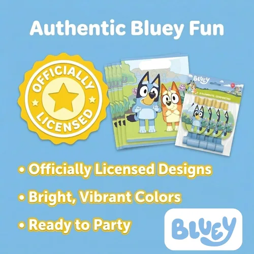 Vista 6 de Suministros Únicos de Fiesta Bluey - Bolsas de Regalo Bluey Rellenos - Paquete con 16 Bolsas de Regalo, 16 Globos, Adhesivo - Decoraciones de Fiesta