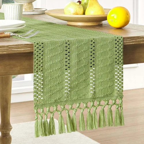 Vista 19 de ZeeMart Camino de mesa bohemio estilo macramé, 12 x 36 pulgadas, color Negro