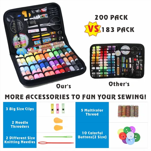 Vista 5 de Kit de costura INSCRAFT, 200 suministros de costura premium, 41 carretes de hilo XL, adecuado para viajeros, adultos, principiantes, emergencias
