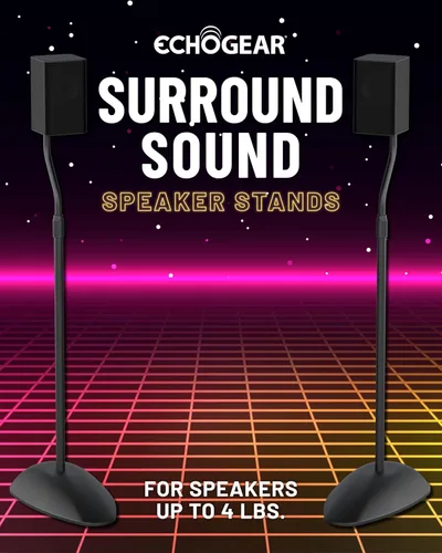 Vista 8 de ECHOGEAR Soportes universales para altavoces, altura ajustable con compatibilidad universal, funciona con Vizio, Klipsch, Bose y más, incluye