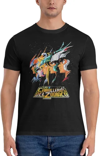 Vista 3 de Saint Anime Seiya - Camiseta de manga corta para hombre, diseño de arte impreso, cuello redondo, camisetas de algodón, color negro, Negro