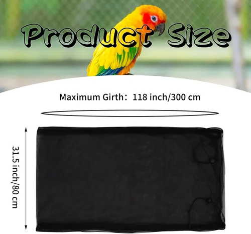 Vista 3 de Daoeny Funda para Captura de Semillas para Jaula de Pájaros, Cubierta Grande para Jaula de Pájaros, Red de Malla de Nylon Ajustable y Suave Negro