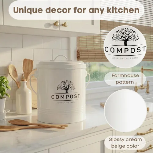 Vista 4 de Perfnique Cubo de Compost de Cocina, Cubo de Compost de Encimera de 1.3 Galones con Tapa, Cubo de Compost Interior Incluye Forro de Cubo