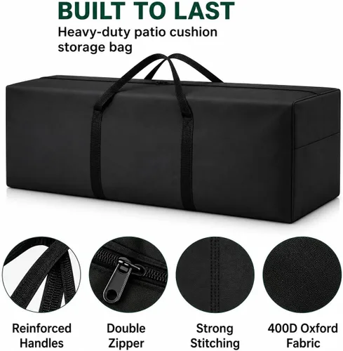 Vista 5 de Bolsa de almacenamiento para cojines 420D impermeable de 68 pulgadas de largo, rectangular, para exteriores, bolsa de almacenamiento para cojines