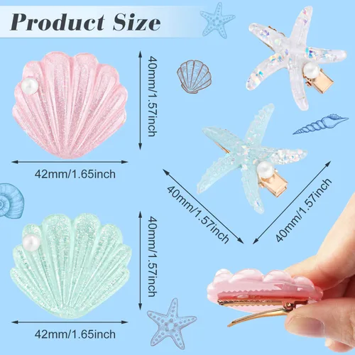 Vista 2 de 12 pinzas para el cabello de concha y perlas de estrella de mar, pinzas de pelo artificiales de estrella de mar de resina acrílica, horquillas