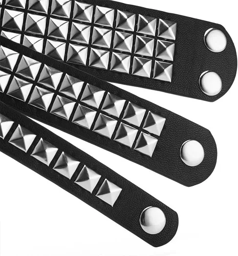 Vista 3 de TURTLEDOVE Punk Leather Bracelet Set - 3PCS Goth Leather Wristband with Metal Studded - Cuff Bangle for Men Women Pulsera con 3 tachuelas