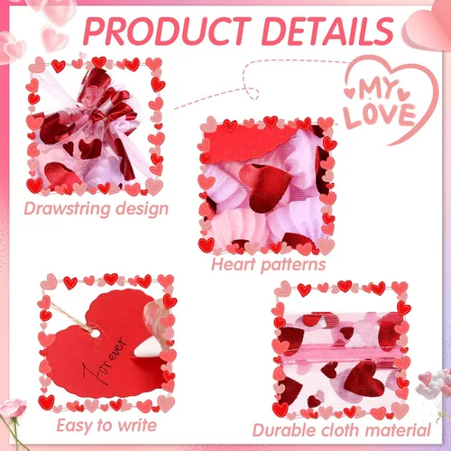 Vista 3 de Windyun 300 bolsas de regalo para el día de San Valentín, bolsas de dulces de San Valentín, bolsa con cordón de corazón, regalos para el día de San