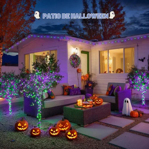 Vista 7 de JMEXSUSS 4 unidades de luces de hadas LED de 50 luces en púrpura y verde, luces de cadena de hadas operadas con batería, luces de 16 pies