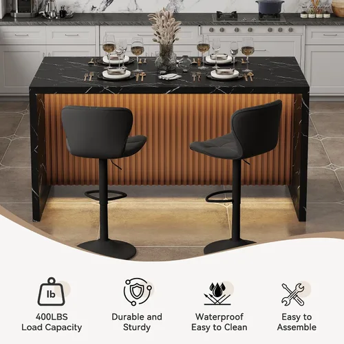 Vista 8 de Mesa de comedor rectangular grande y moderna de 67 pulgadas para 4-6 personas, mesa de isla de mármol de imitación con luces LED para cocina