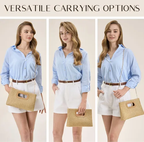 Vista 5 de CHUNLI Chic Straw Clutch Purses for Women with Top Handle Summer Bag, Ideal Vacation Handbags and Woven Boho Beach Bags