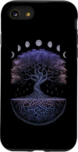 Vista 17 de Funda para iPhone 11 Pro Max Yggdrasil nórdico árbol de la vida vikinga fases de la luna