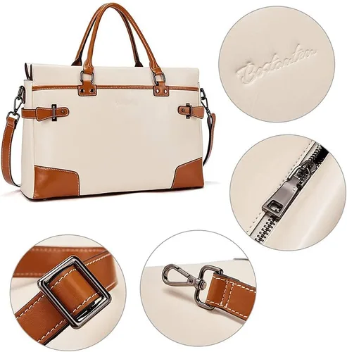 Vista 2 de BOSTANTEN Maletín de cuero tipo mensajero, bolsos para portátiles, bolsos para mujeres y mujeres, cartera de cuero con bloqueo RFID, pequeña