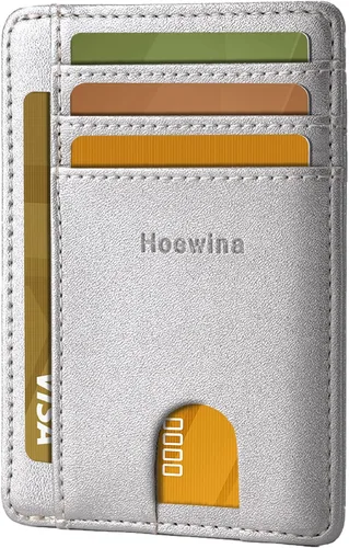 Vista 19 de Hoewina Cartera delgada para hombre, bolsillo frontal minimalista con bloqueo RFID, billetera de cuero delgada para tarjetas de viaje, regalos