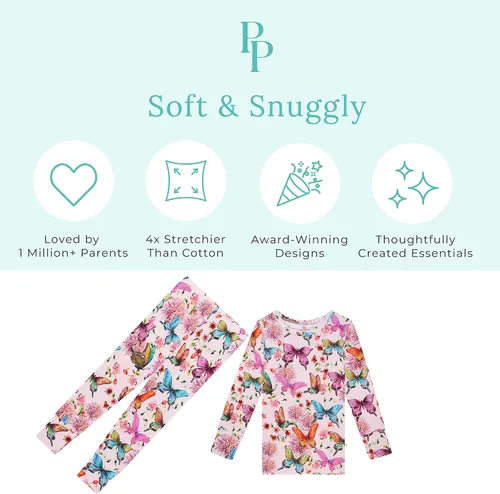 Vista 63 de Posh Peanut Pijamas para niñas, suaves, de viscosa de bambú para niños, pijamas a juego de manga larga para niñas