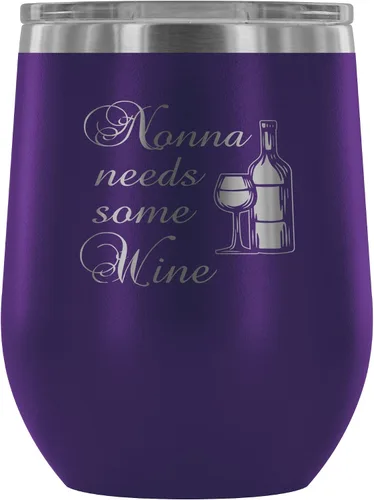Vista 6 de Nonna Needs Some Wine - Vaso de vino aislado con tapa, vaso de vino de acero inoxidable sin tallo de 12 onzas, taza de viaje aislada al vacío