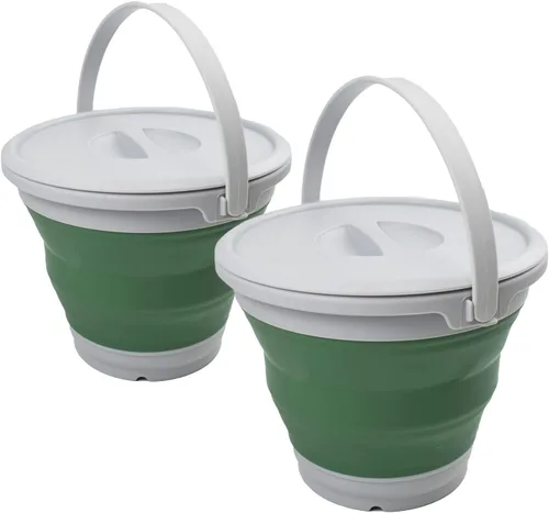 Vista 7 de SAMMART Cubo de plástico plegable de 5.5L (1.4 galones) con tapa, bañera redonda plegable con tapa, cubo de agua portátil para pesca, bote de agua
