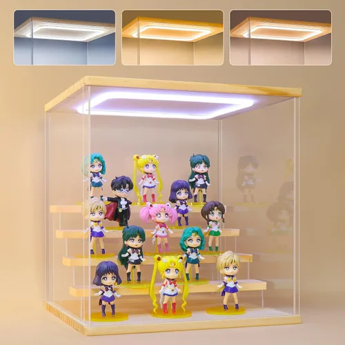 Vista 18 de Vitrina de acrílico transparente para figura de acción Pop Mart, vitrina Funko Pop a prueba de polvo con iluminación, múltiples capas para Rosa