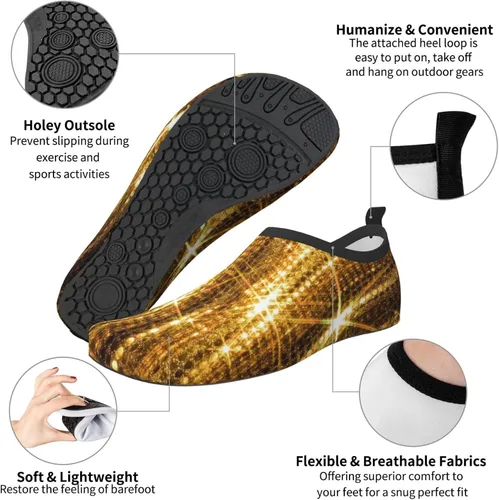 Vista 6 de Zapatos acuáticos de playa al aire libre diseño de brillo dorado zapatos descalzos calcetines de piscina para natación surf yoga