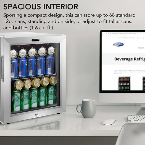 Vista 3 de Whynter - Refrigerador para bebidas con puerta de cristal de doble capa, Mini refrigerador independiente de 68 latas 1.6 pies cúbicos, BR-062WS