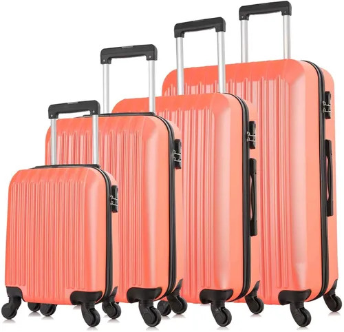 Vista 7 de yotefe Juego de maletas rígidas, equipaje de viaje con ruedas, juego de maleta, maleta giratoria para mujeres y hombres, Naranja, Juego de equipaje