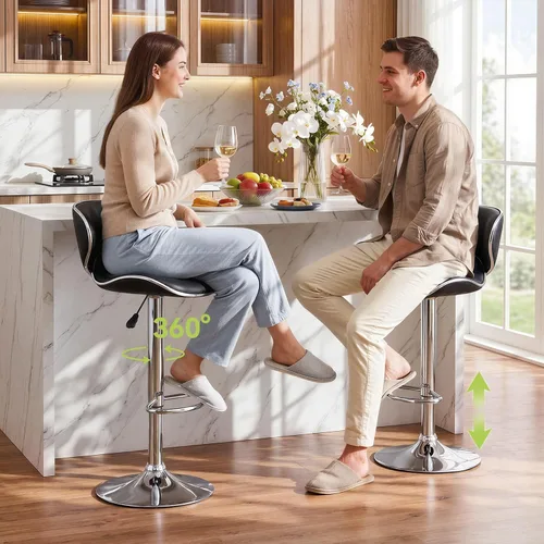 Vista 3 de Vogue Furniture Direct Taburetes de Bar Ajustables de Cuero PU, Taburetes Modernos Giratorios de Elevación Neumática con Respaldo, Sillas de Altura