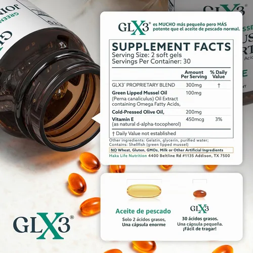 Vista 6 de Haka Life GLX3 - Cápsulas de aceite de mejillón de labios verdes para apoyo articular y muscular Suplemento de mejillón de labios verdes Omega-3
