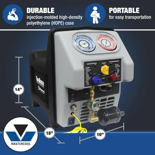 Vista 6 de Mastercool 69365 Sistema de recuperación de refrigerante Twin Turbo - Tanque DOT de 50 libras con interruptor de flotador, compresor de doble