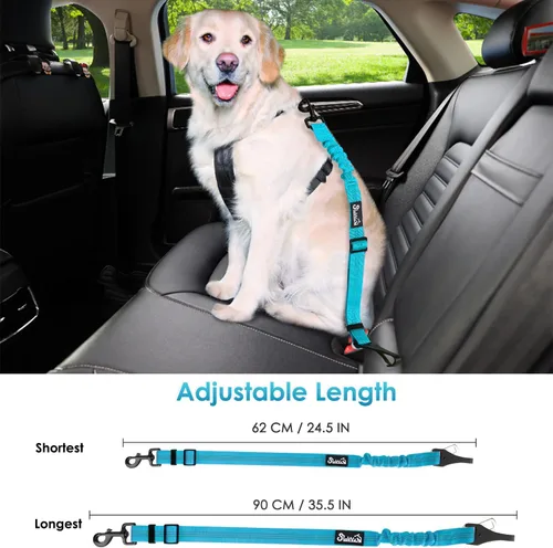 Vista 71 de SlowTon Cinturón de seguridad para perro, correa de cinturón de seguridad ajustable para perro, 2 en 1, cinturón de seguridad para perro