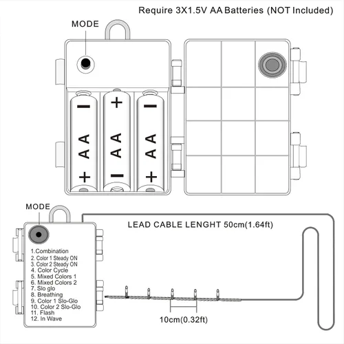 Vista 6 de GHJ - Cadena de luces LED con control remoto a pilas, resistente a la lluvia, luces de hadas cambiantes de color para árbol de Navidad, fiesta