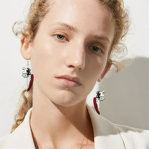 Vista 6 de Aretes góticos exagerados de hip hop para mujer, joyería negra larga, cuchillo colgante, aretes colgantes de imitación, acrílico, punk, cocina