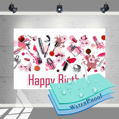Vista 4 de Fondo de maquillaje de cumpleaños – Cartel de belleza de moda de 7 x 5 pies para decoraciones de fiesta de niñas y fondo de fotos glamorosas