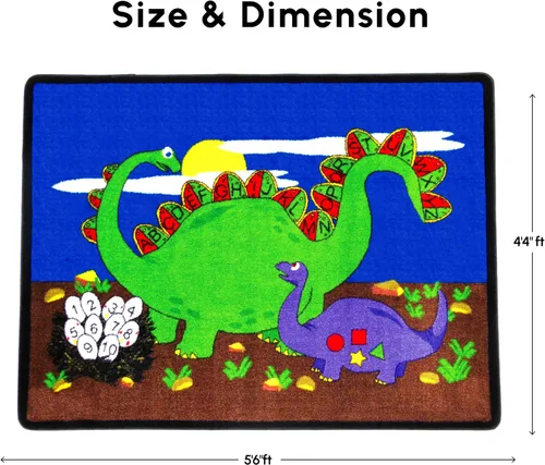 Vista 2 de SAFECASTLE Dino Land - Alfombra educativa para niños, 4 pies 4 pulgadas x 5 pies 6 pulgadas, alfombra de área de dinosaurio con alfabeto y números