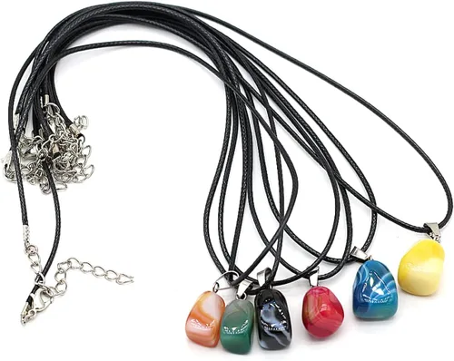 Vista 2 de QSLLER 10 piezas de piedra natural colgante de ágata colorida piedras preciosas collar joyería con cordones de cuero sintético de 18 pulgadas