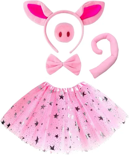 Vista 7 de Conjunto de disfraz de animales de Halloween, falda tutú, diadema de animales, corbatín y cola, accesorios de disfraz