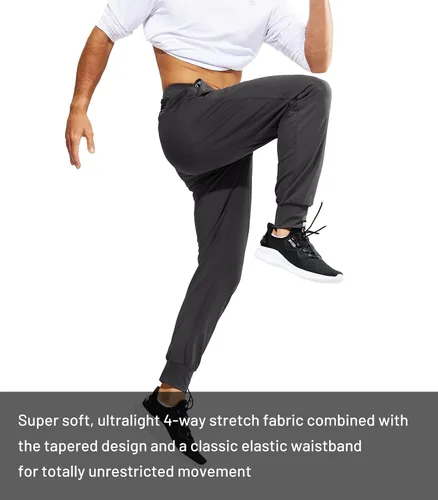 Vista 5 de MIER Pantalones deportivos para hombre con bolsillos con cremallera, pantalones deportivos de nailon elástico para correr, entrenar, senderismo